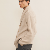 beige cashmere cardigan men - side view | Philippe | Linnea Lund