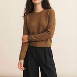 Brown cropped cashmere sweater crewneck | Pia | Linnea Lund