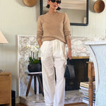 Sand beige cropped cashmere sweater crewneck | Pia | Linnea Lund