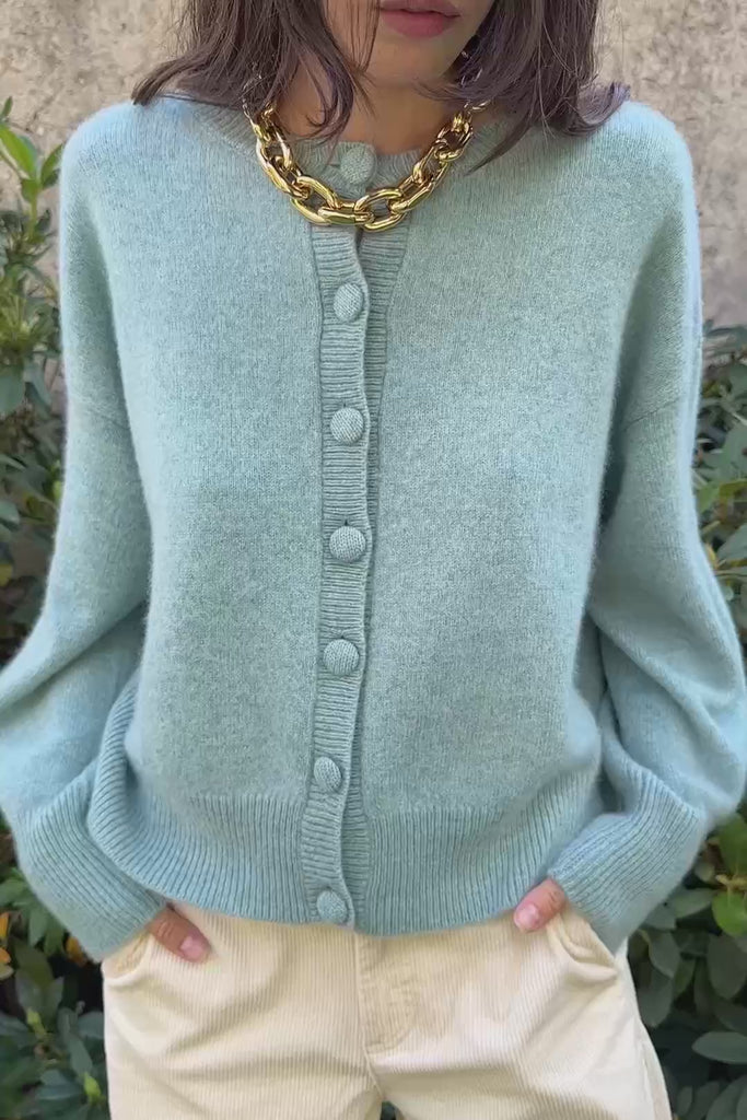 Aqua blue cashmere cardigan women | Gabriella - video | Linnea Lund