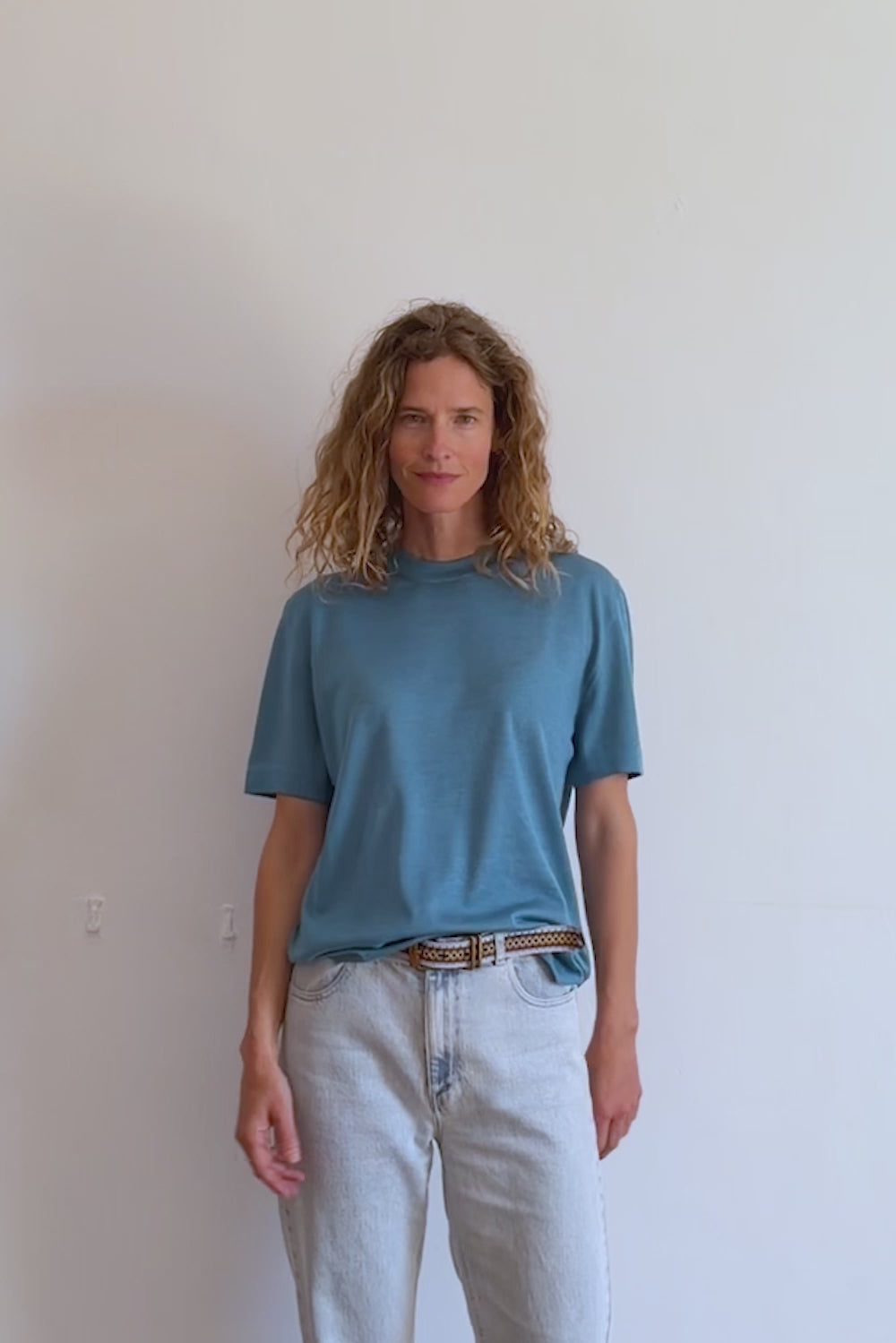 Cashmere and silk tee-shirt turquoise | Elio | Linnea Lund