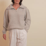Zip collar light grey cashmere sweater for women - video | Sam | Linnea Lund