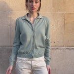 Polo neck cashmere cardigan women aqua blue | Gunilla | Linnea Lund