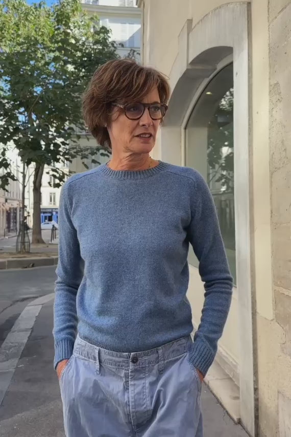 Blue denim color women cashmere sweater | Ines | Ines de la Fressange x Linnea Lund