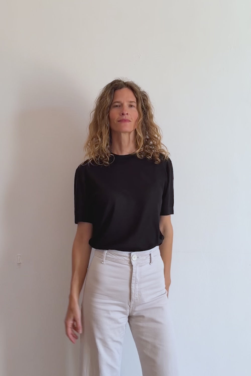 Cashmere and silk tee-shirt black | Elio | Linnea Lund