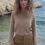 Sand beige cropped cashmere sweater crewneck | Pia | Linnea Lund