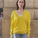 Yellow deep v neck cashmere sweater for women | Cadaques | Linnea Lund