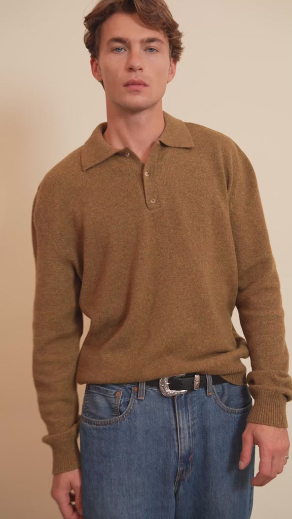 Green ochre cashmere polo sweater men - video | Ralph | Linnea Lund