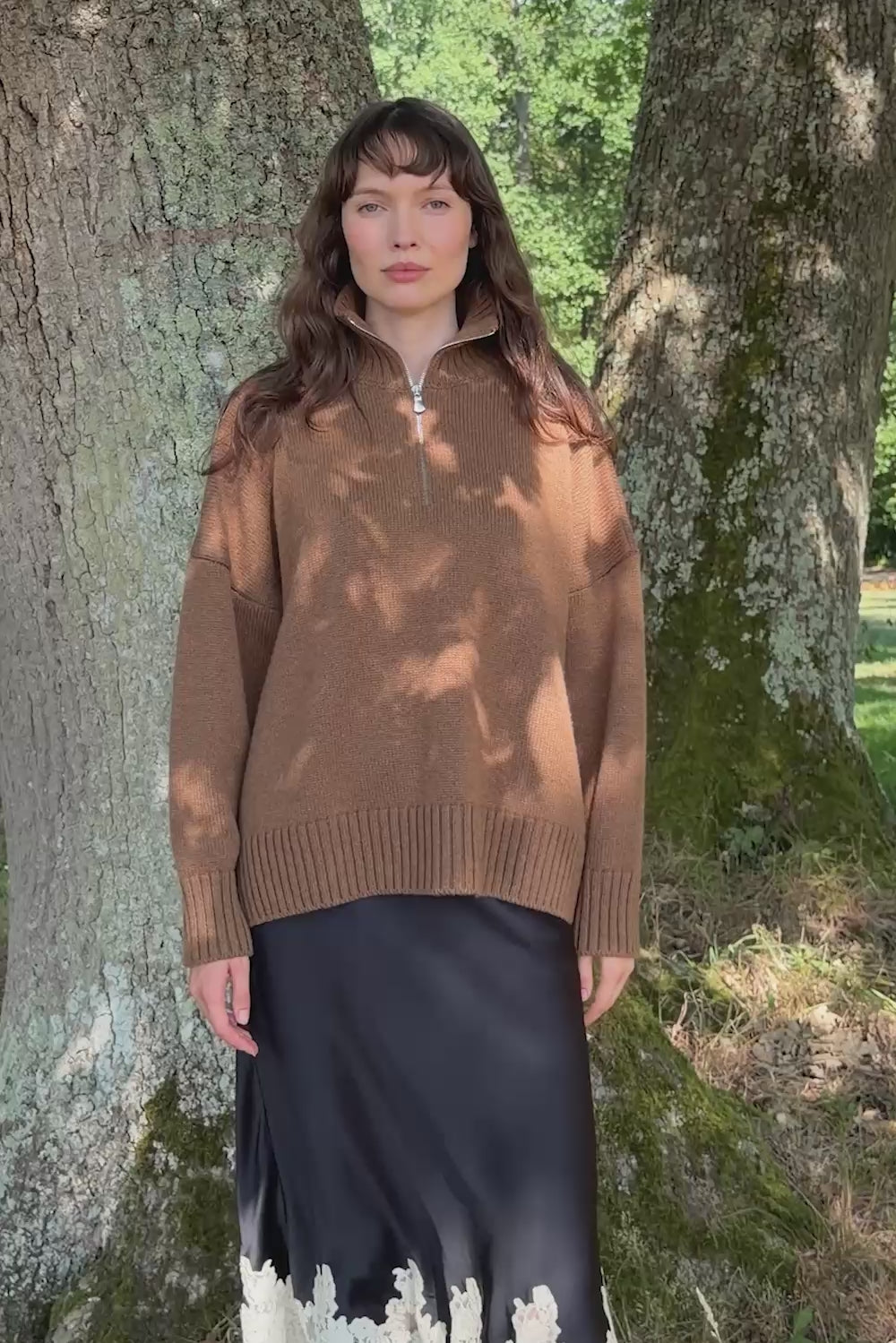 Brown cashmere zip sweater for women | Lasse | Linnea Lund