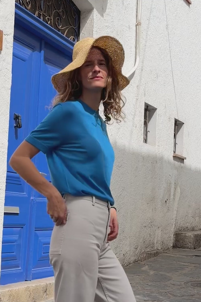 Cashmere and silk tee-shirt blue | Elio | Linnea Lund