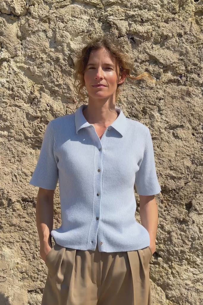 light blue cashmere short sleeves polo | Élise | Linnea Lund