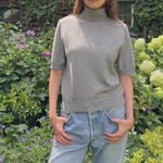 Women turtleneck cashmere t-shirt grey | Alvina | Linnea Lund