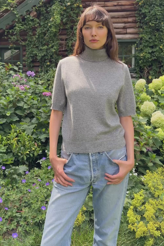 Women turtleneck cashmere t-shirt grey | Alvina | Linnea Lund