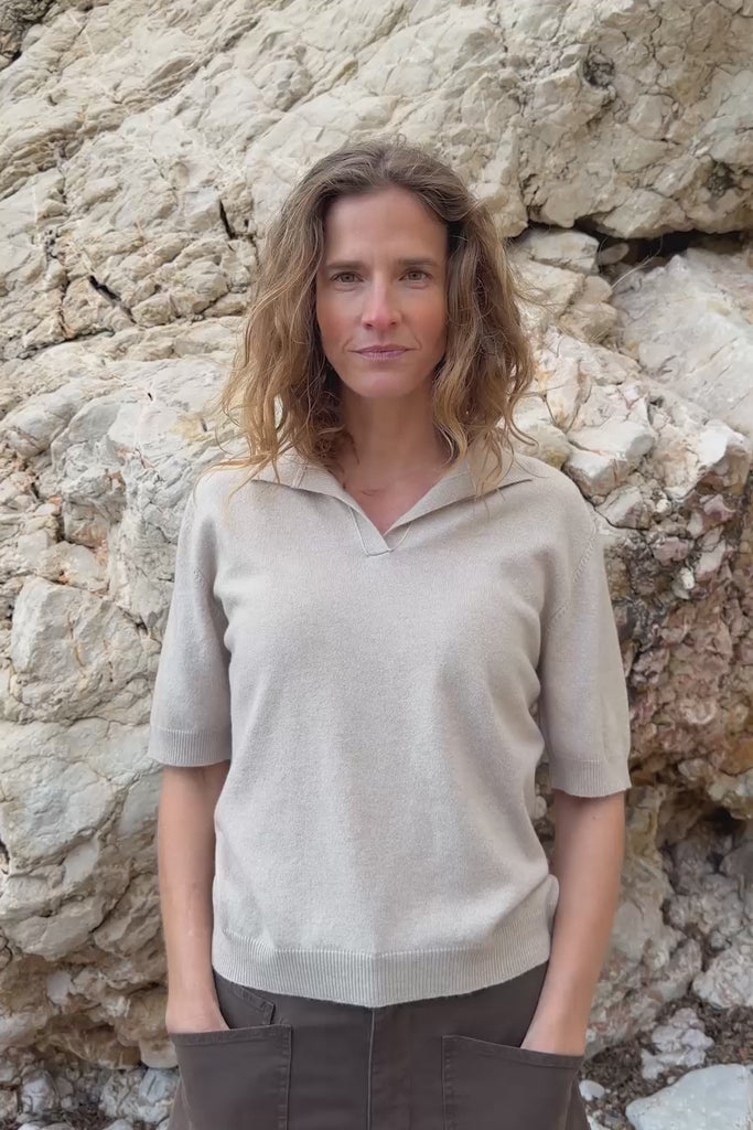 beige cashmere short sleeves polo | Isabella | Linnea Lund