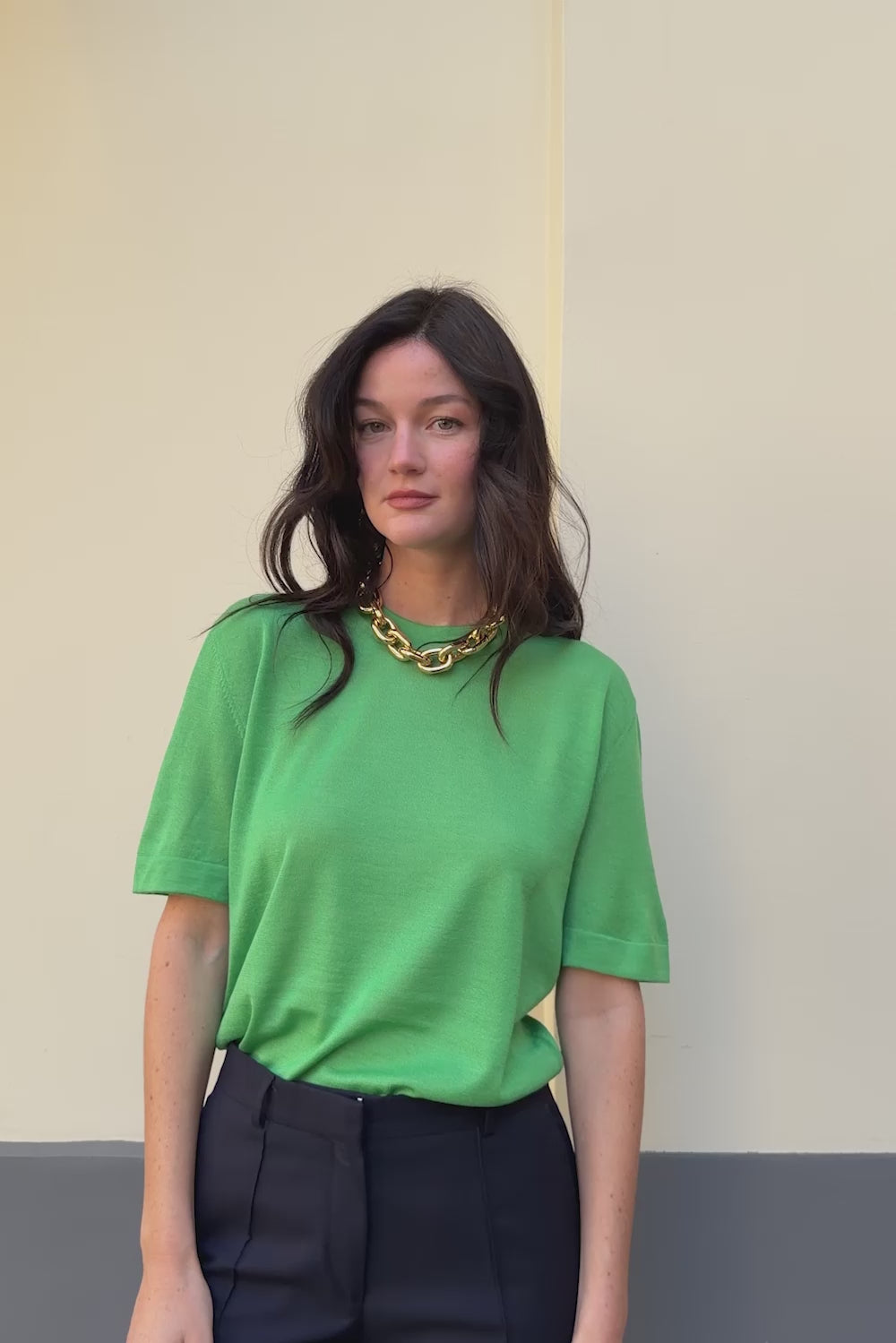 Cashmere and silk tee-shirt green | Elio | Linnea Lund