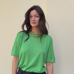 Cashmere and silk tee-shirt green | Elio | Linnea Lund