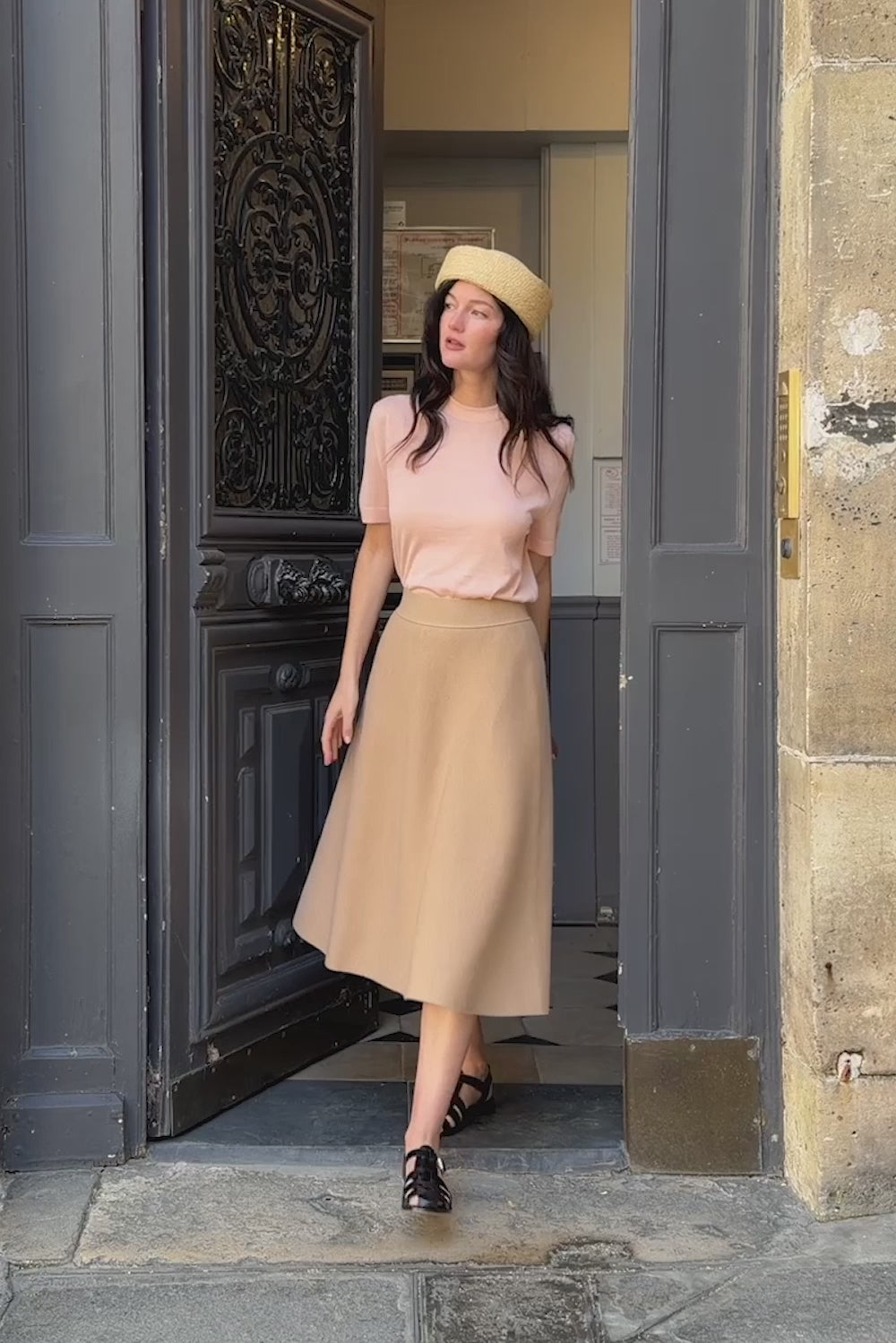 Cashmere and silk tee-shirt coral pink | Elio | Linnea Lund
