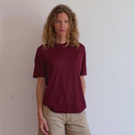 Cashmere and silk tee-shirt burgundy | Elio | Linnea Lund