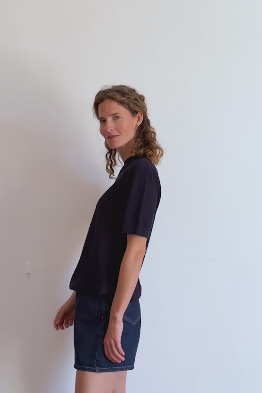 Cashmere and silk tee-shirt dark blue | Elio | Linnea Lund