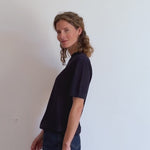Cashmere and silk tee-shirt dark blue | Elio | Linnea Lund