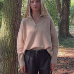 Sand beige cashmere zip sweater for women | Lasse | Linnea Lund