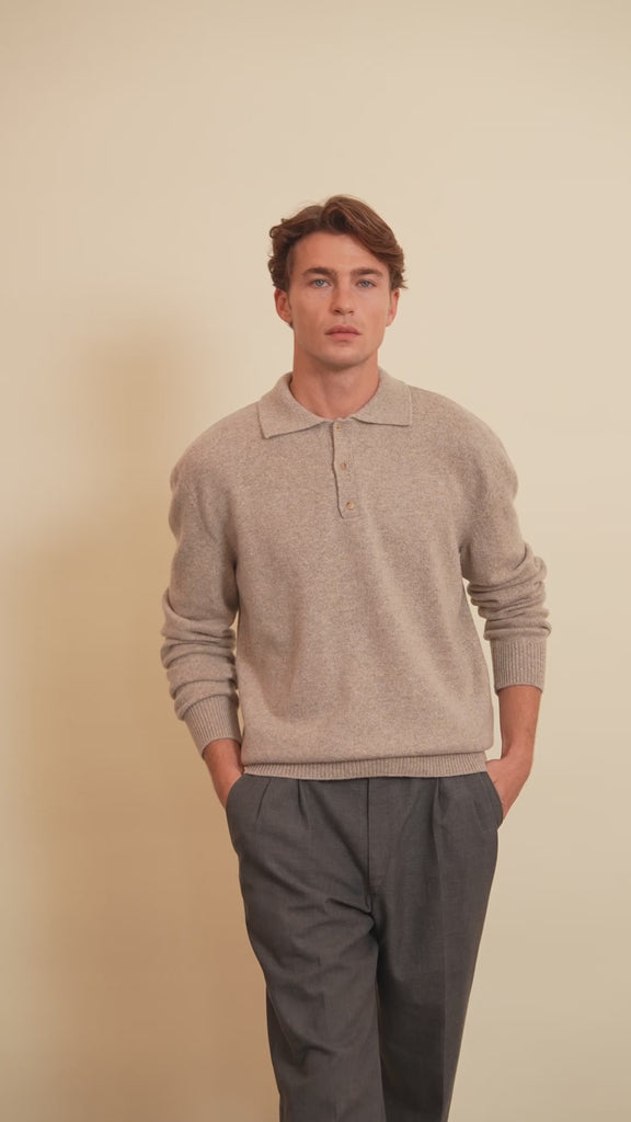 Light beige cashmere polo sweater men - video | Ralph | Linnea Lund