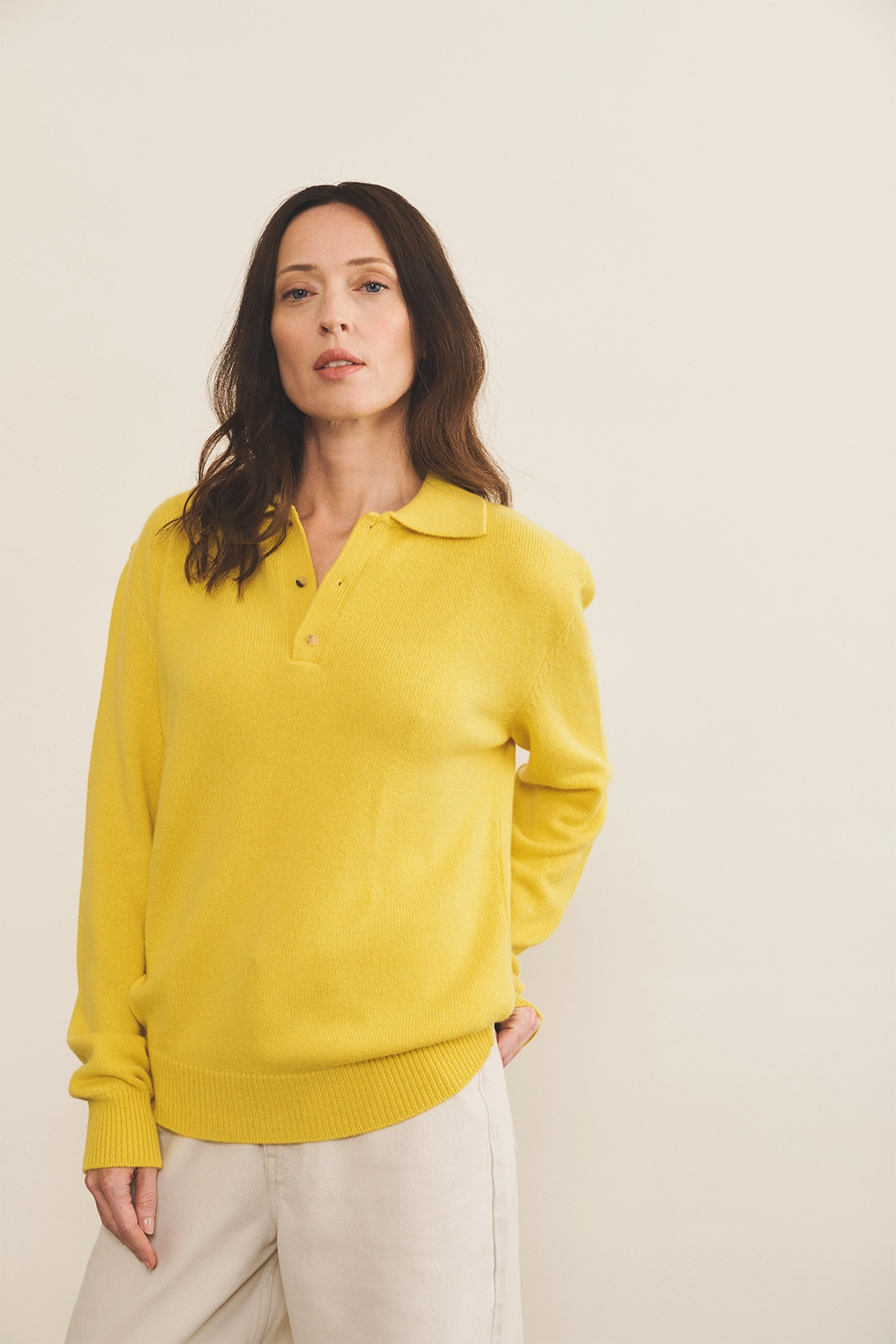Cashmere polo women flash yellow - front view | Ralph | Linnea Lund