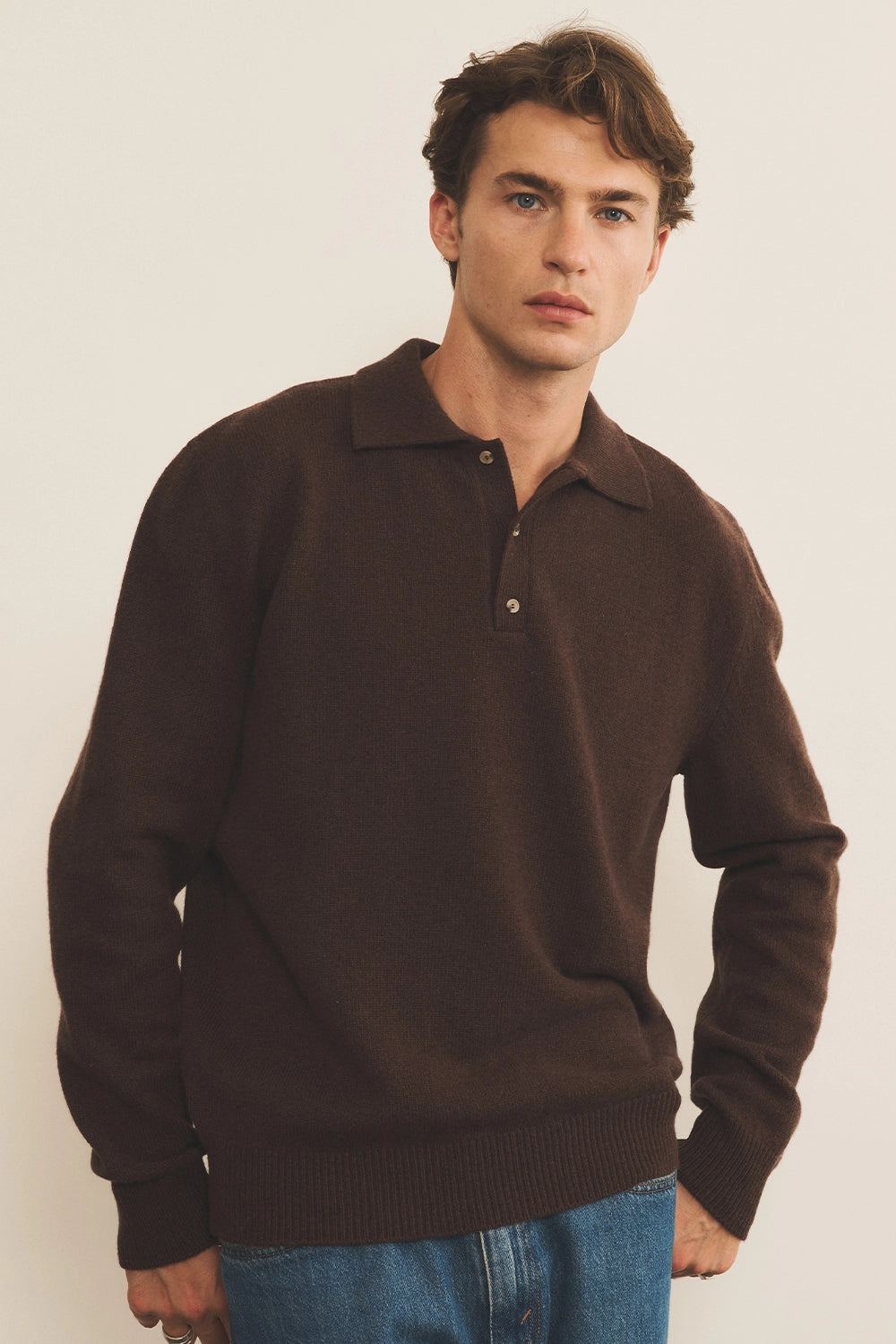 Cashmere polo women  chocolate brown - front view | Ralph | Linnea Lund
