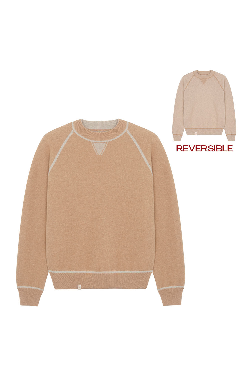 Beige reversible cashmere sweater - packshot | Elle Macpherson x Linnea Lund