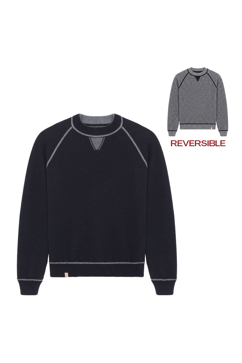 Reversible grey blue cashmere sweater - packshot | Elle Macpherson x Linnea Lund