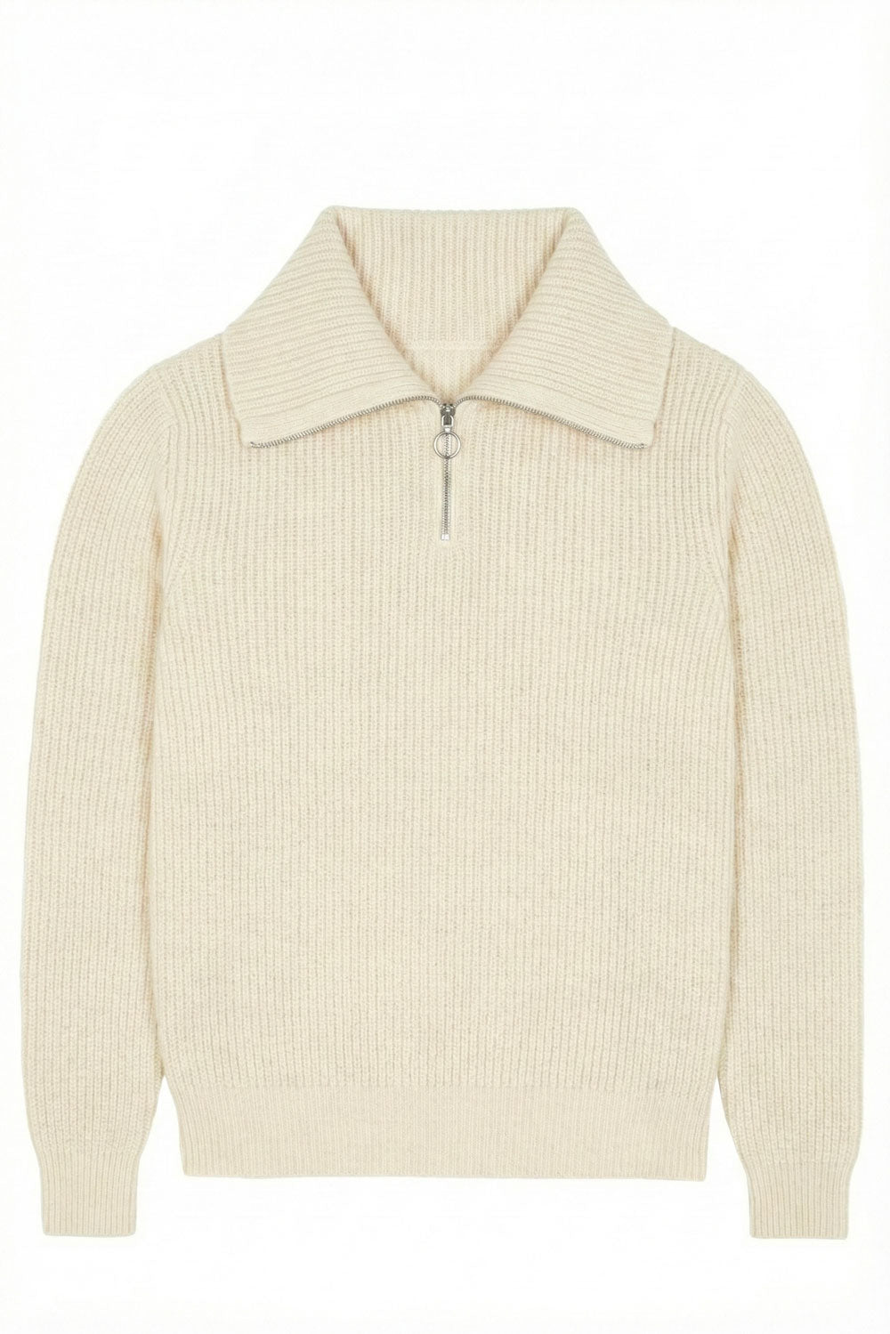 Zip collar off white cashmere sweater - front view | Sam | Linnea Lund