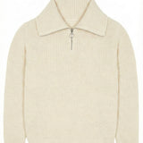 Zip collar off white cashmere sweater - front view | Sam | Linnea Lund