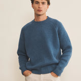 Blue denim cashmere sweater men - front view | Sergio | Linnea Lund