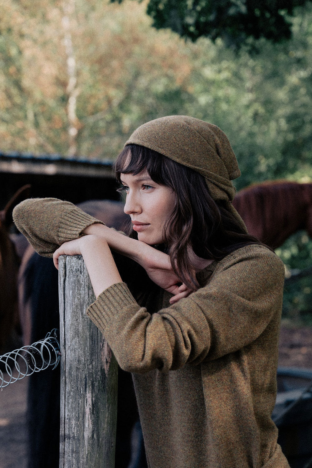 ocher green bandana cashmere scarf | Stella | Linnea Lund
