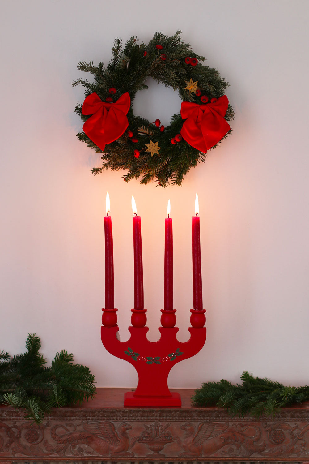 Swedish Hand-painted Red Candle Holder | Linnea Lund