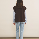 Cashmere sleeveless cardigan women brown chocolate - back view | Théo | Linnea Lund