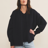 Cashmere sleeveless cardigan women dark blue - front | Théo | Linnea Lund