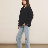 Cashmere sleeveless cardigan women dark blue - side view | Théo | Linnea Lund