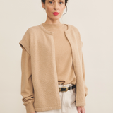 Cashmere sleeveless cardigan women nude beige - side view | Théo | Linnea Lund
