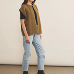Cashmere sleeveless cardigan women green tobacco - side view | Théo | Linnea Lund