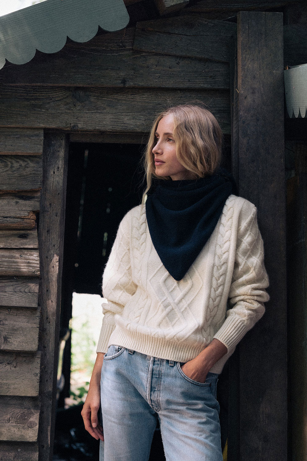 Large navy cashmere and silk triangle scarf | Tove | Linnea Lund