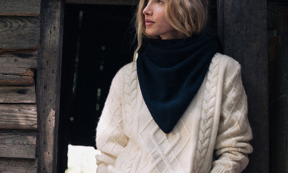 Large navy cashmere and silk triangle scarf | Tove | Linnea Lund