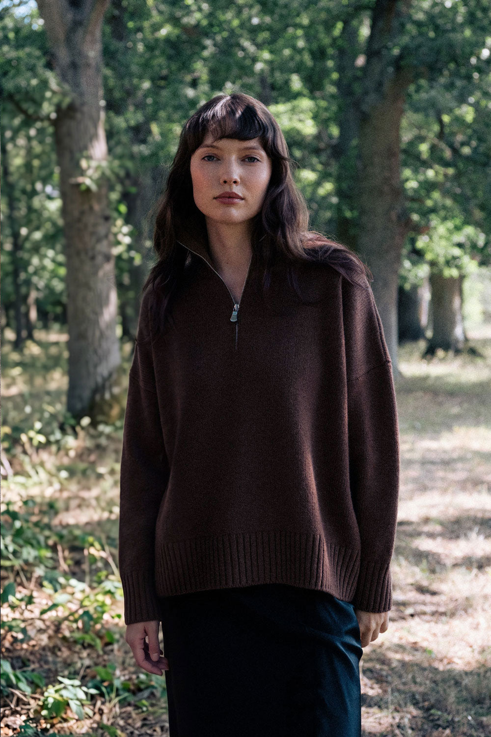 Dark brown cashmere zip sweater for women | Lasse | Linnea Lund