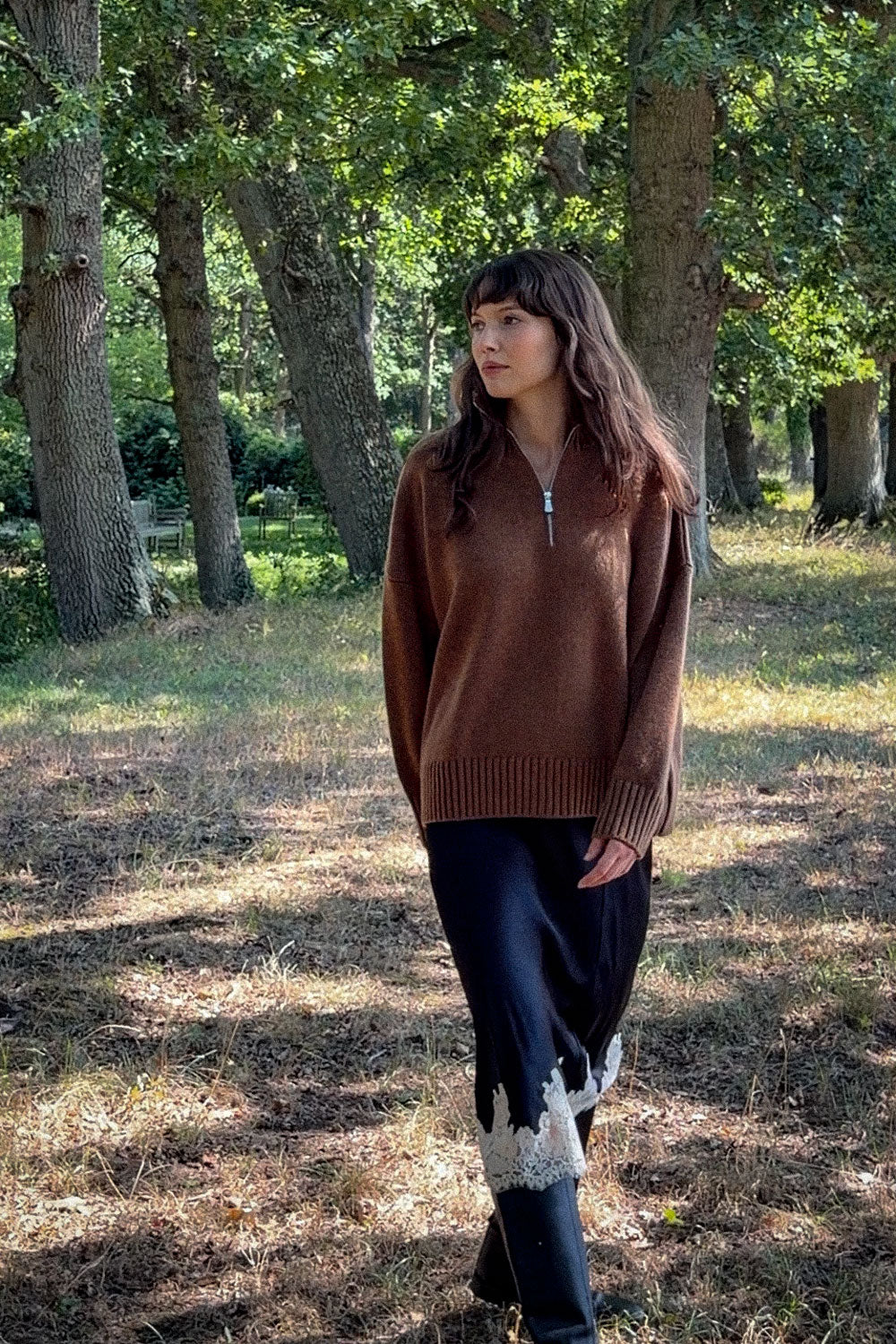 Brown cashmere zip sweater for women | Lasse | Linnea Lund