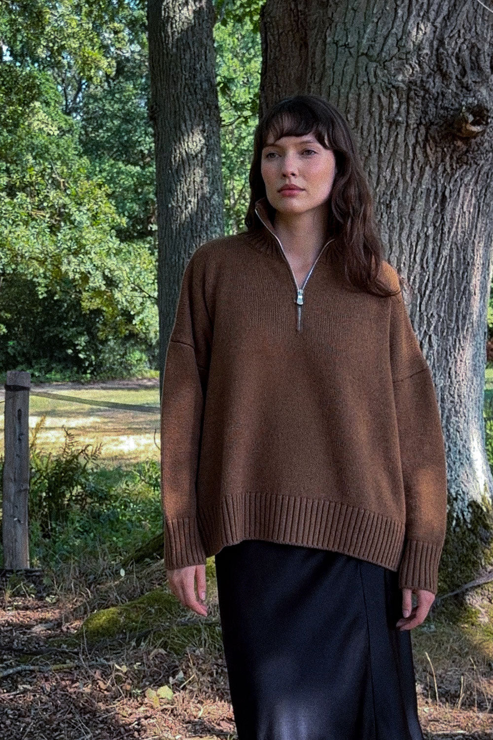 Brown cashmere zip sweater for women | Lasse | Linnea Lund