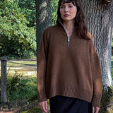 Brown cashmere zip sweater for women | Lasse | Linnea Lund