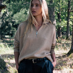 Sand beige cashmere zip sweater for women | Lasse | Linnea Lund