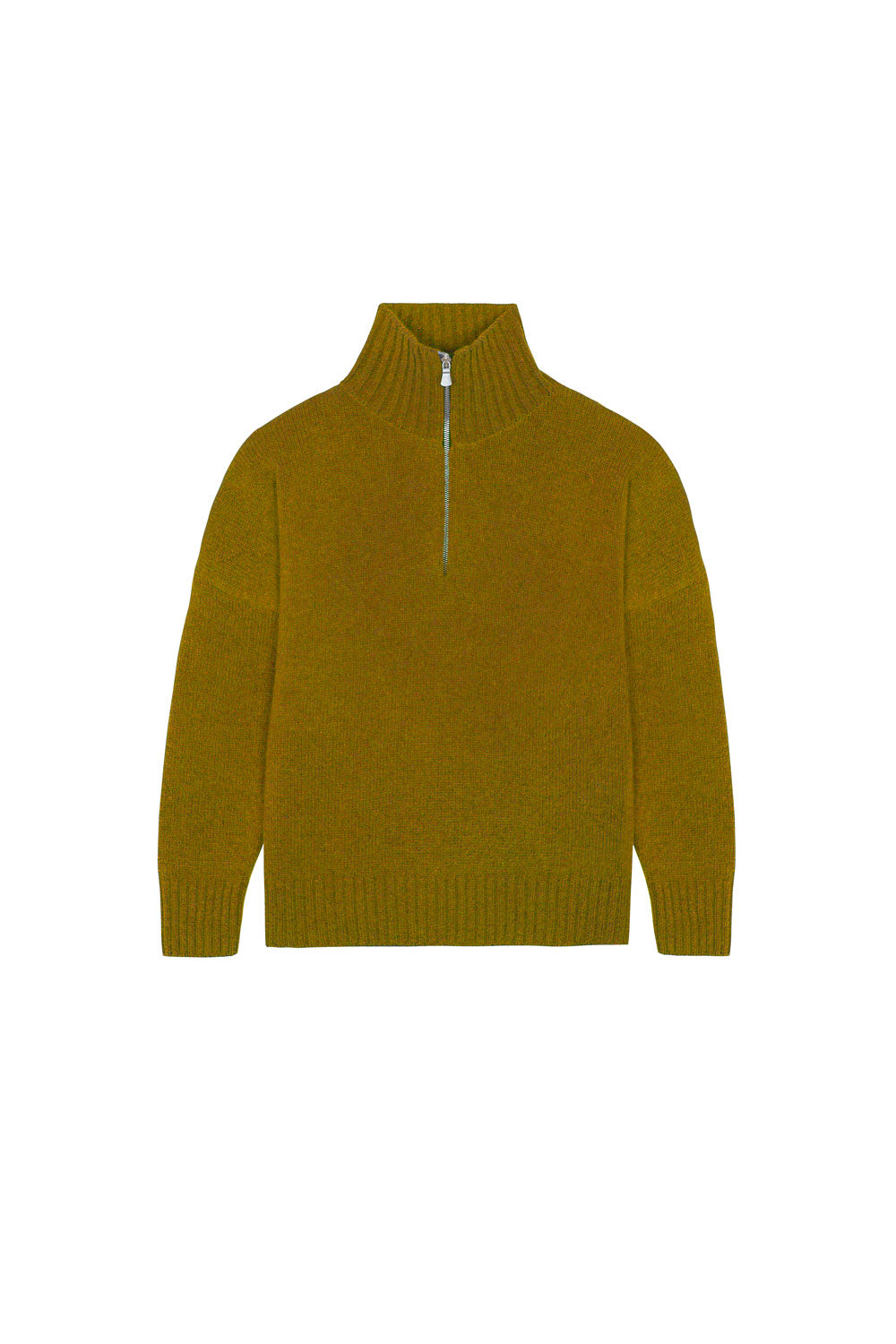 Ocher green cashmere zip sweater for women | Lasse | Linnea Lund