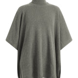 Grey cashmere poncho with turtle neck collar