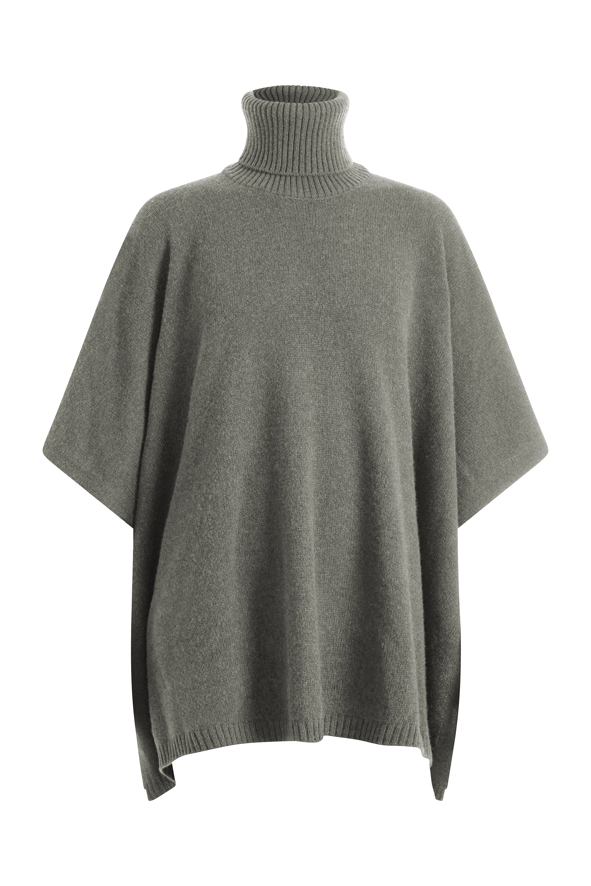 Grey cashmere poncho with turtle neck collar